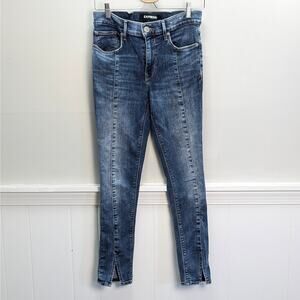 Express Skinny Ankle Jeans with Mid Rise Center Seam Slit Hem Medium Wash Size 6